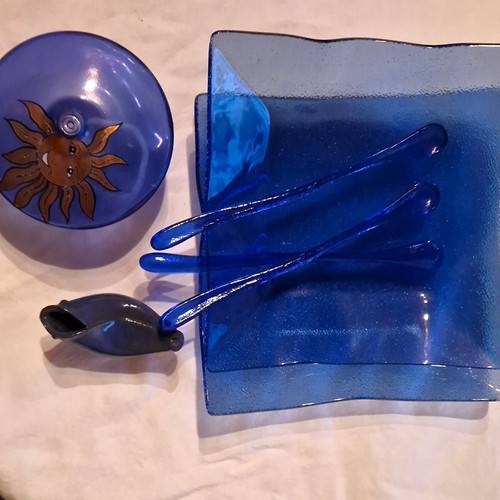 Glas servierplatten set blau - glas, servierplatten-set